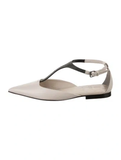Pre-owned Brunello Cucinelli Monili Leather Slingback Flats W/ Tags In Neutral