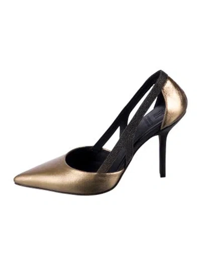 Pre-owned Brunello Cucinelli Monili Leather Slingback Pumps