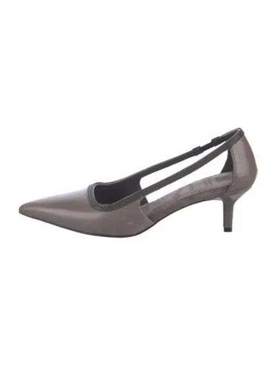Pre-owned Brunello Cucinelli Monili Leather Slingback Pumps In Grey