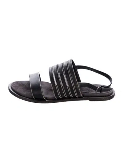 Pre-owned Brunello Cucinelli Monili Leather Slingback Sandals In Black