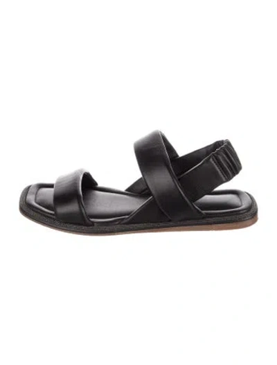 Pre-owned Brunello Cucinelli Monili Leather Slingback Sandals In Black