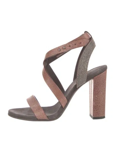 Pre-owned Brunello Cucinelli Monili Leather Slingback Sandals In Brown