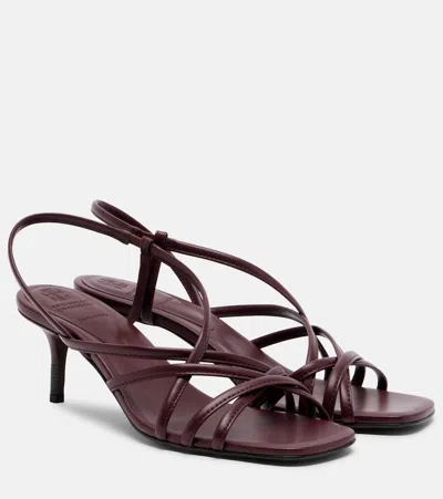 Brunello Cucinelli Monili Leather Slingback Sandals In Burgundy