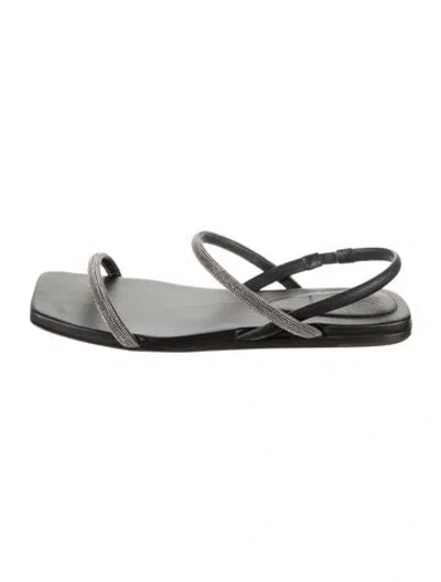 Pre-owned Brunello Cucinelli Monili Leather Slingback Sandals In Gray