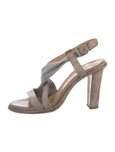 Pre-owned Brunello Cucinelli Monili Leather Slingback Sandals In Neutral