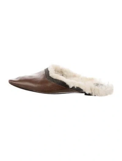 Pre-owned Brunello Cucinelli Monili Leather Slippers In Brown