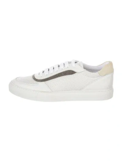 Pre-owned Brunello Cucinelli Monili Leather Sneakers In White