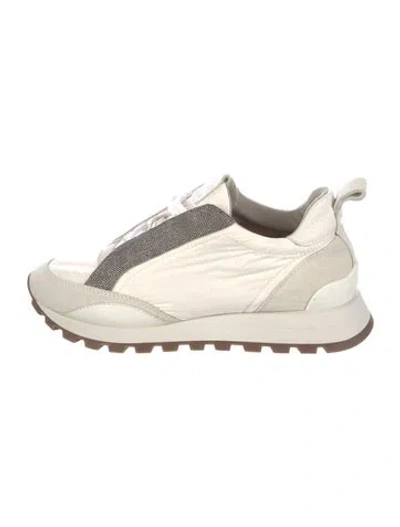 Pre-owned Brunello Cucinelli Monili Leather Sneakers In White