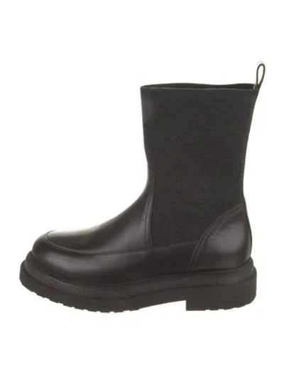 Pre-owned Brunello Cucinelli Monili Leather Sock Boots In Black