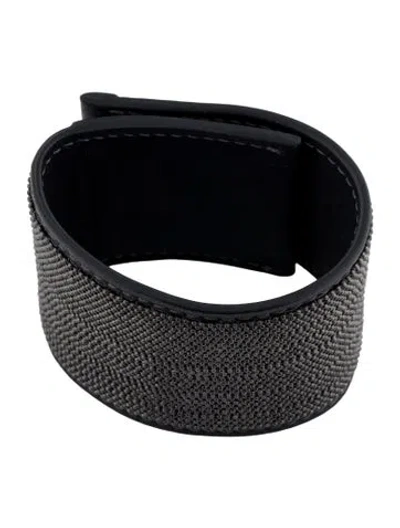 Pre-owned Brunello Cucinelli Monili Leather Thick Bracelet In Black