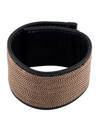 Pre-owned Brunello Cucinelli Monili Leather Thick Bracelet In Black
