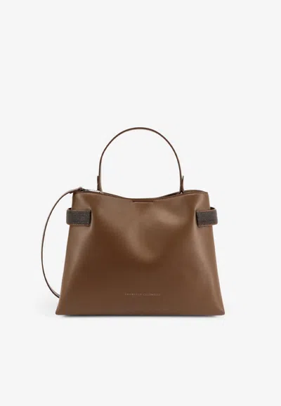 Brunello Cucinelli Monili Leather Tote Bag In Brown