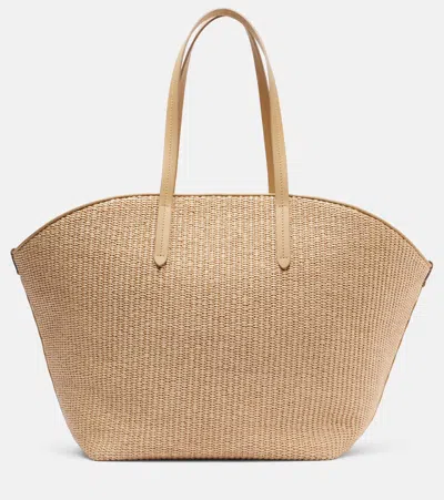 Brunello Cucinelli Monili Leather-trimmed Raffia-effect Basket Bag In Sand