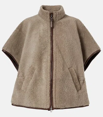 Brunello Cucinelli Monili Leather-trimmed Shearling Jacket In Brown