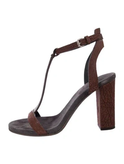 Pre-owned Brunello Cucinelli Monili Leather T-strap Sandals In Brown