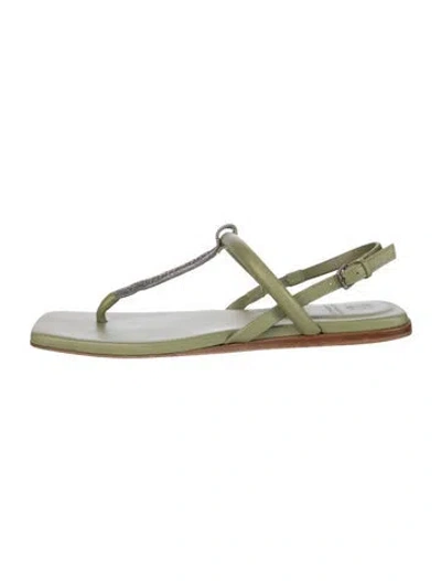 Pre-owned Brunello Cucinelli Monili Leather T-strap Sandals In Green
