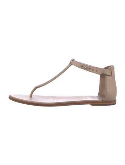 Pre-owned Brunello Cucinelli Monili Leather T-strap Sandals In Neutral