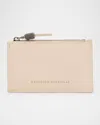 Brunello Cucinelli Zipped Leather Pouch With Protective Dust Bag In Ivory