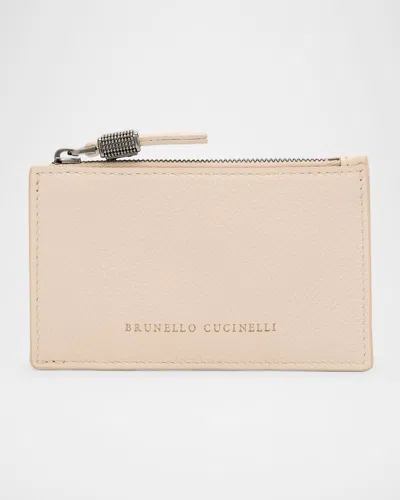 Brunello Cucinelli Monili Leather Zip Wallet In Neutral