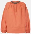 Brunello Cucinelli Monili Linen And Cotton Top In Orange