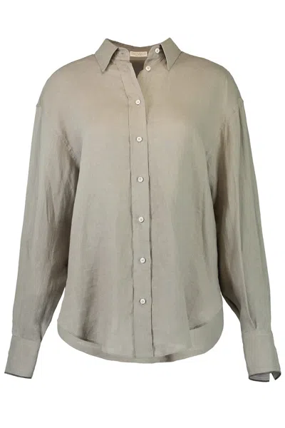 Brunello Cucinelli Monili Linen Shirt In Gray