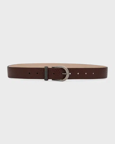 Brunello Cucinelli Monili-loop Textured Pebble Leather Belt In Brown