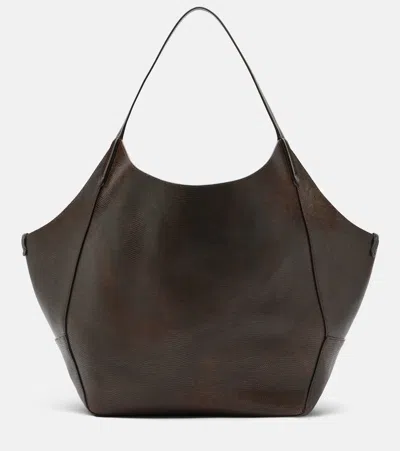 Brunello Cucinelli Monili Medium Reversible Leather Tote Bag In Brown