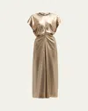 Brunello Cucinelli Monili-neck Metallic Fluid Silk Ankle Dress In C001 Gold