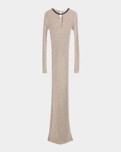 Brunello Cucinelli Monili-neck Metallic Rib Maxi Dress In Neutral