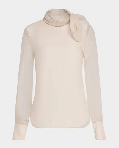 Brunello Cucinelli Monili Neck-scarf Organza Long-sleeve Top In Nude