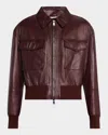 Brunello Cucinelli Monili-neck Smooth Glove Leather Bomber Jacket In Burgundy