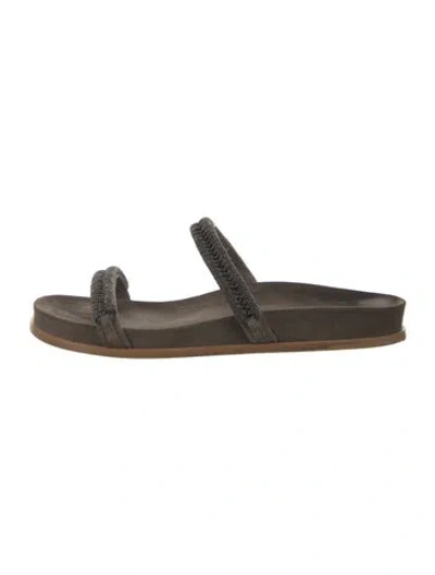 Pre-owned Brunello Cucinelli Monili Nubuck Slides In Gray