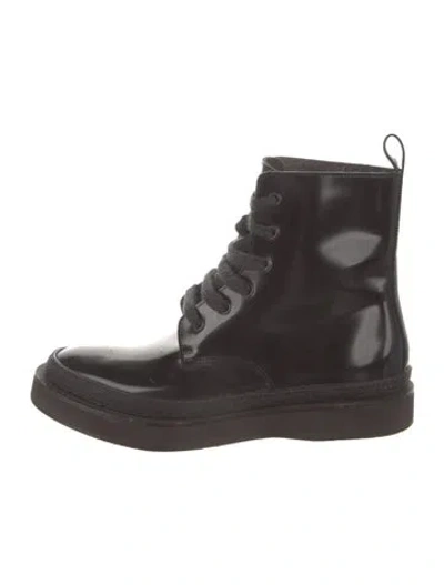 Pre-owned Brunello Cucinelli Monili Patent Leather Lace-up Boots In Black