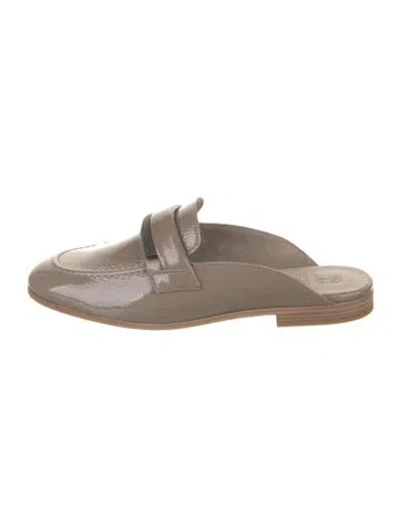 Pre-owned Brunello Cucinelli Monili Patent Leather Mules In Neutral