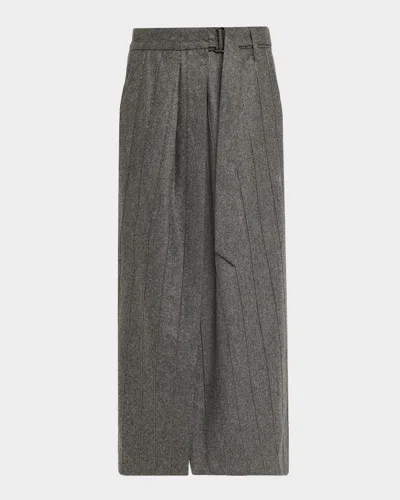 Brunello Cucinelli Monili Pinstripe Wool Flannel Wrap Midi Skirt In Gray
