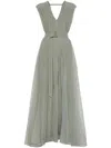 Brunello Cucinelli Crispy Silk Organza Belted Volume Dress In Green