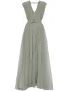 Brunello Cucinelli Crispy Silk Organza Belted Volume Dress In Green