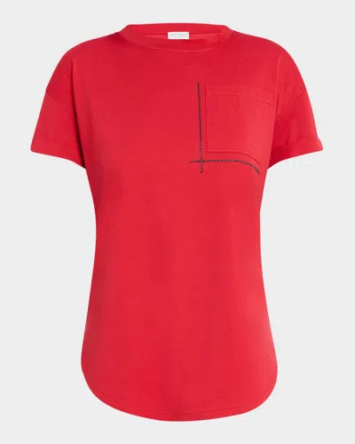 Brunello Cucinelli Monili Pocket Short-sleeve Cotton Jersey T-shirt In C7901 Red