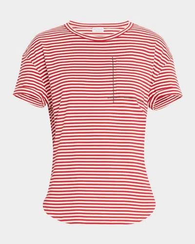 Brunello Cucinelli Monili Pocket Striped Jersey T-shirt In C7048 White Red