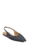 Brunello Cucinelli Monili Pointed Toe Slingback Flat In Blue