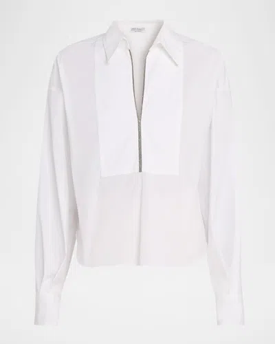 Brunello Cucinelli Monili Poplin Collared Shirt In White