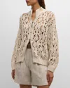 Brunello Cucinelli Lace Stitch Knitted Zip-up Cardigan In C9437 White Beige