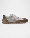 Brunello Cucinelli Monili Pull-tab Crinkle-effect Leather Low-top Sneakers In Silver