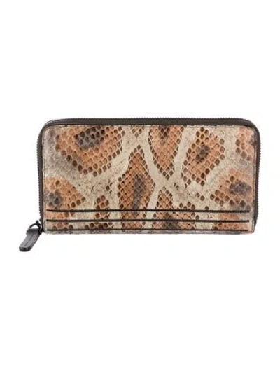 Pre-owned Brunello Cucinelli Monili Python Continental Wallet In Neutrals