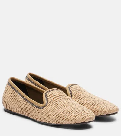 Brunello Cucinelli Monili Raffia Loafers In Neutral