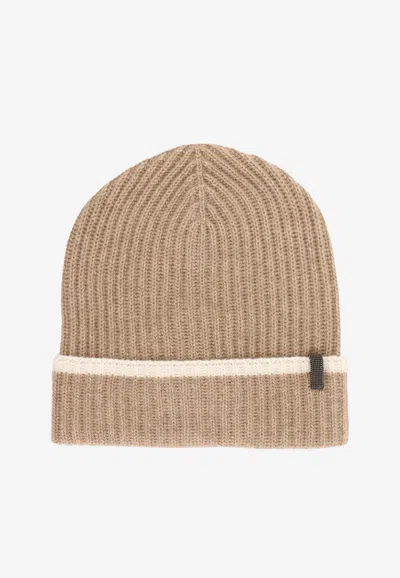 Brunello Cucinelli Monili Ribbed Beanie In Brown