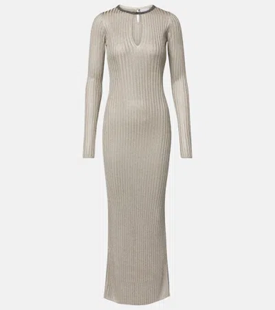 BRUNELLO CUCINELLI MONILI RIBBED-KNIT LAMÉ MAXI DRESS