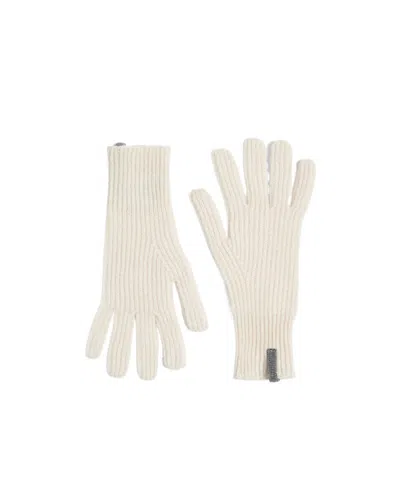 Brunello Cucinelli Monili Rib-knit Gloves In White