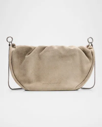 BRUNELLO CUCINELLI MONILI RUCHED SUEDE SHOULDER BAG