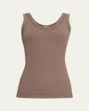 Brunello Cucinelli Monili Scoop-neck Cotton Rib Tank Top In Brown